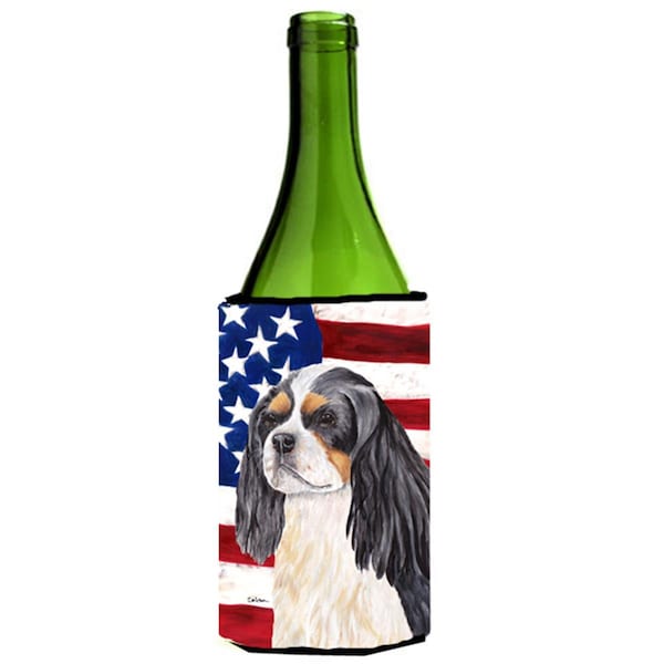 Carolines Treasures USA American Flag with Cavalier Spaniel Wine Bottle   Hugger - SC9114LITERK