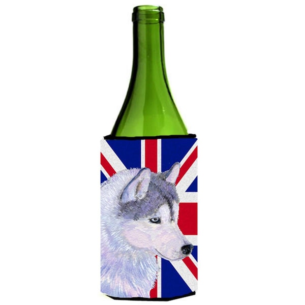 Carolines Treasures Siberian Husky With English Union Jack British Flag Wine bottle sleeve Hugger - 24 Oz. - SS4906LITERK