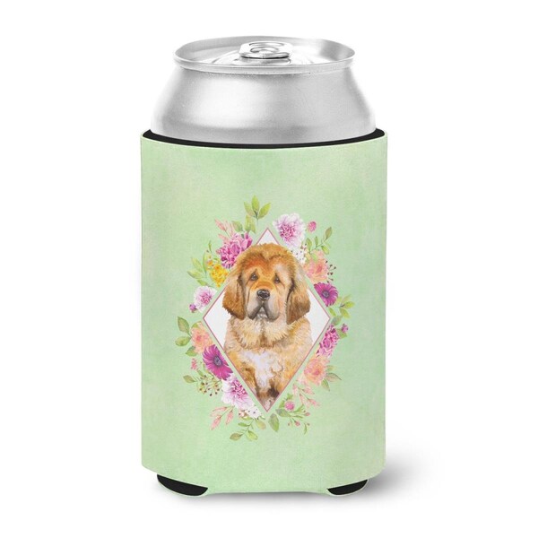 Carolines Treasures Tibetian Mastiff Puppy Green Flowers Can or Bottle Hugger - CK4349CC