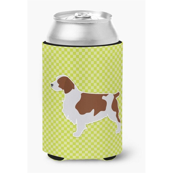 Carolines Treasures Welsh Springer Spaniel Checkerboard Green Can or Bottle Hugger - BB3800CC