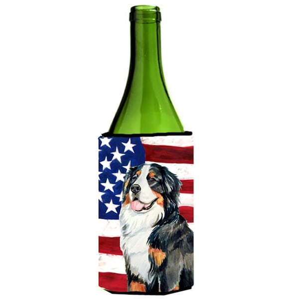 Carolines Treasures Usa American Flag With Bernese Mountain Dog Wine bottle sleeve Hugger - LH9003LITERK