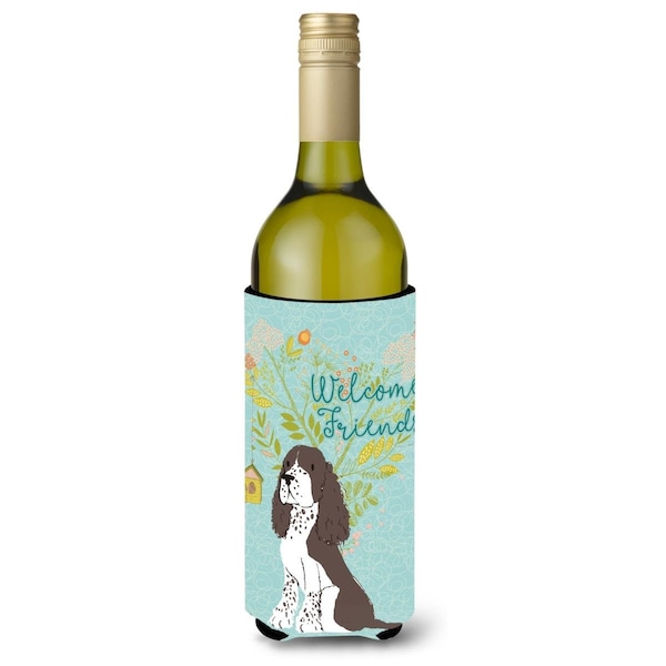 Carolines Treasures Welcome Friends Brown Springer Spaniel Wine Bottle Beverge Insulator Hugger - BB7622LITERK