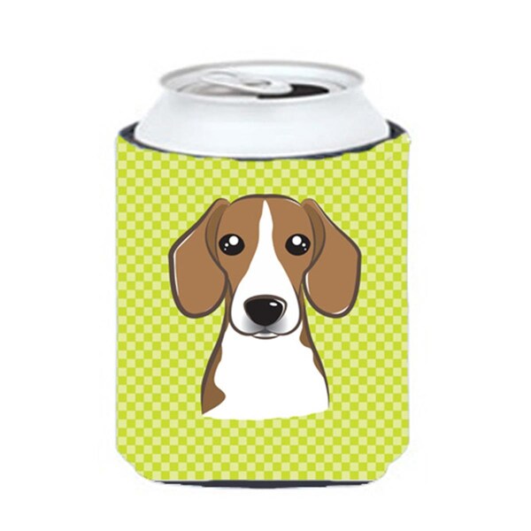 Carolines Treasures Checkerboard Lime Green Beagle Can Or Bottle Hugger- 12 Oz. - BB1301CC
