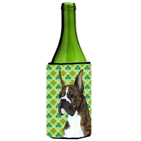 Carolines Treasures Boxer St. Patricks Day Shamrock Wine bottle sleeve Hugger - 24 oz. - SS4439LITERK