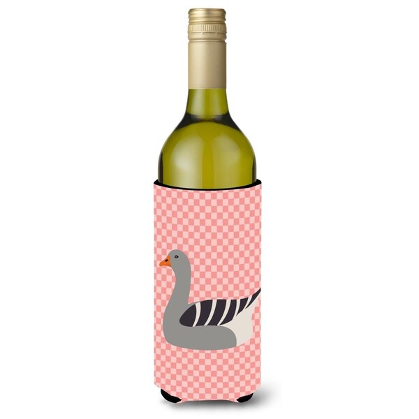 Carolines Treasures Pilgrim Goose Pink Check Wine Bottle Beverge Insulator Hugger - BB7893LITERK