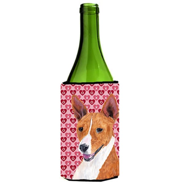 Carolines Treasures Basenji Hearts Love and Valentines Day Portrait Wine bottle sleeve Hugger - SC9252LITERK