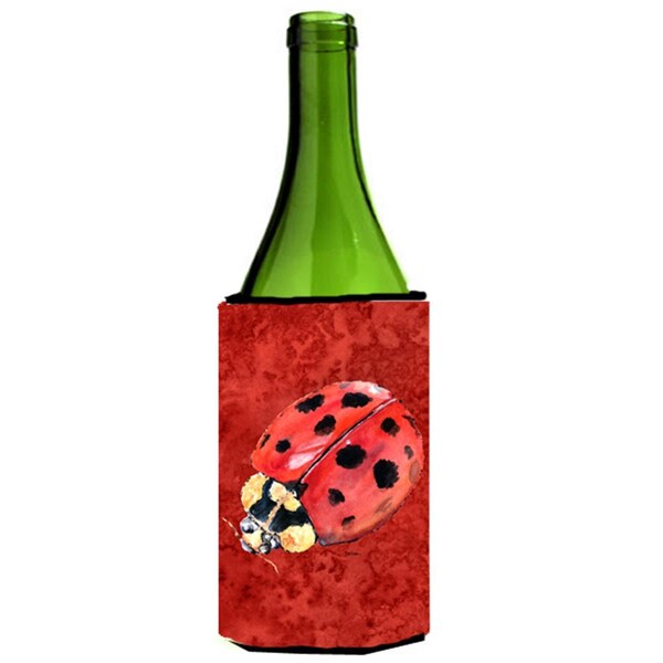 Carolines Treasures Lady Bug On Deep Red Wine bottle sleeve Hugger - 24 oz. - 8870LITERK