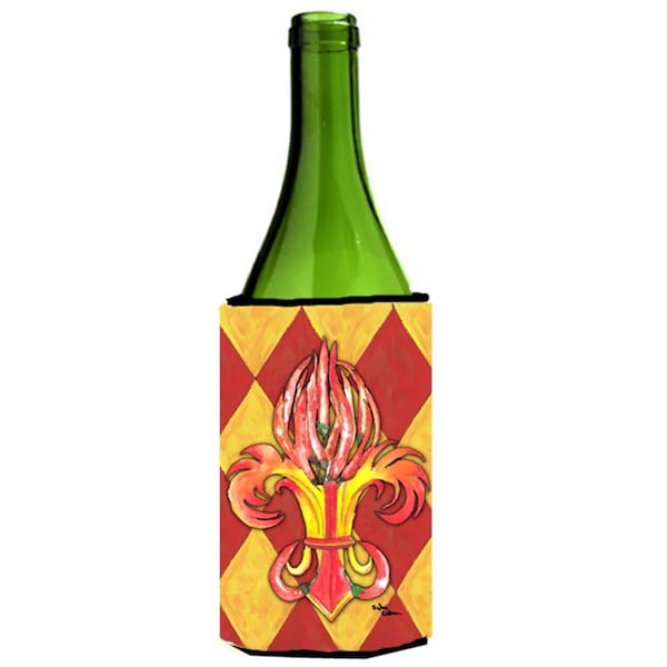 Carolines Treasures Hot Peppers Fleur De Lis Wine bottle sleeve Hugger - 8499LITERK