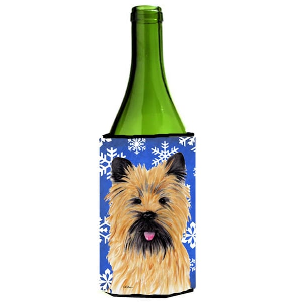 Carolines Treasures Cairn Terrier Winter Snowflakes Holiday Wine bottle sleeve Hugger - 24 oz. - SC9375LITERK