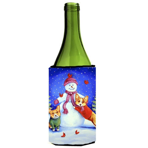 Carolines Treasures Snowman With Corgi Wine bottle sleeve Hugger - 7048LITERK