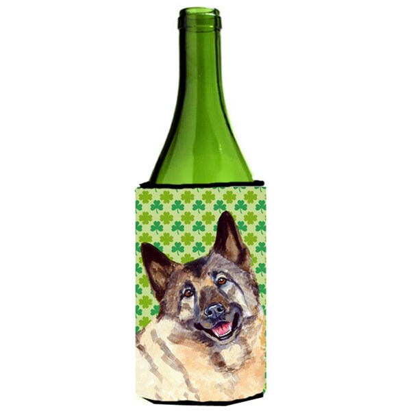 Carolines Treasures Norwegian Elkhound St. Patricks Day Shamrock Wine bottle sleeve Hugger - 24 oz. - LH9218LITERK