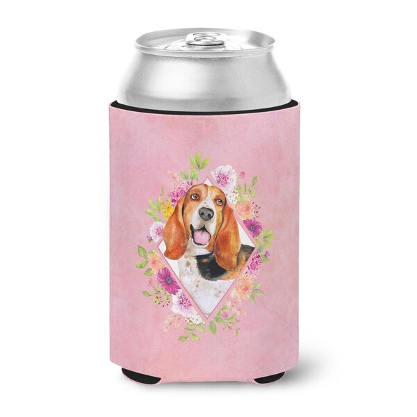Carolines Treasures Basset Hound Pink Flowers Can or Bottle Hugger - CK4116CC