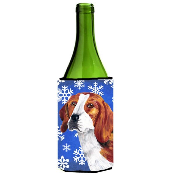 Carolines Treasures Beagle Winter Snowflakes Holiday Wine bottle sleeve Hugger - 24 oz. - SC9369LITERK