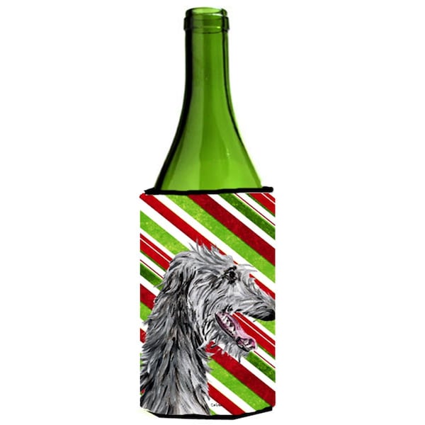 Carolines Treasures Scottish Deerhound Candy Cane Christmas Wine bottle sleeve Hugger  24 Oz. - SC9813LITERK