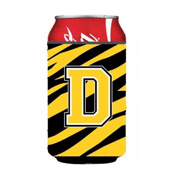 Carolines Treasures Letter D Initial Monogram - Tiger Stripe - Black Gold Can Or Bottle  Hugger - CJ1026-DCC