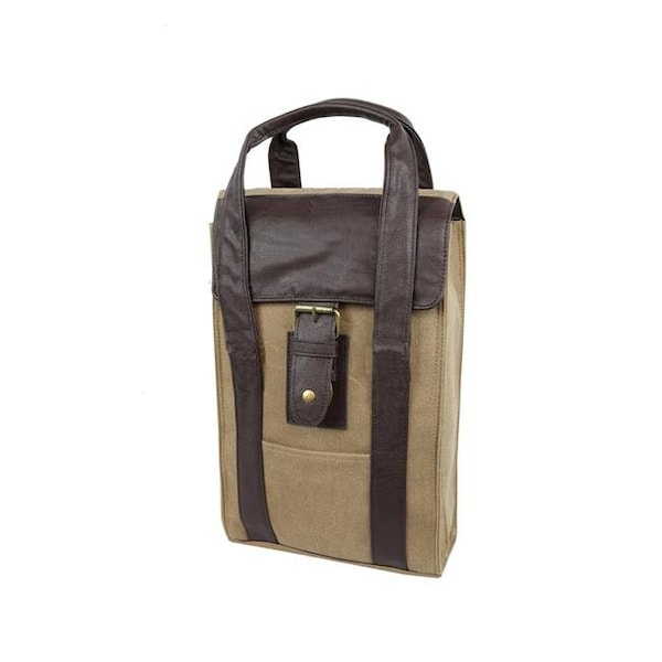 Sea Foam Company Buy Smart Depot G3230 Brown Canvas Arlington Dual Wine Carrier Bag - Brown - G3230 BROWN