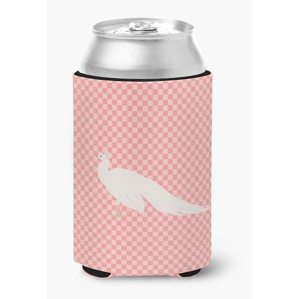Carolines Treasures White Peacock Peafowl Pink Check Can or Bottle Hugger - BB7926CC