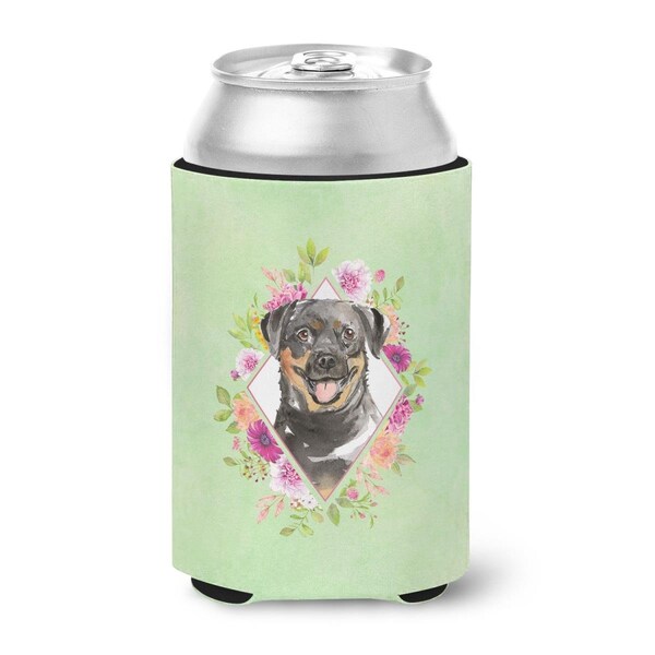 Carolines Treasures Rottweiler Green Flowers Can or Bottle Hugger - CK4377CC