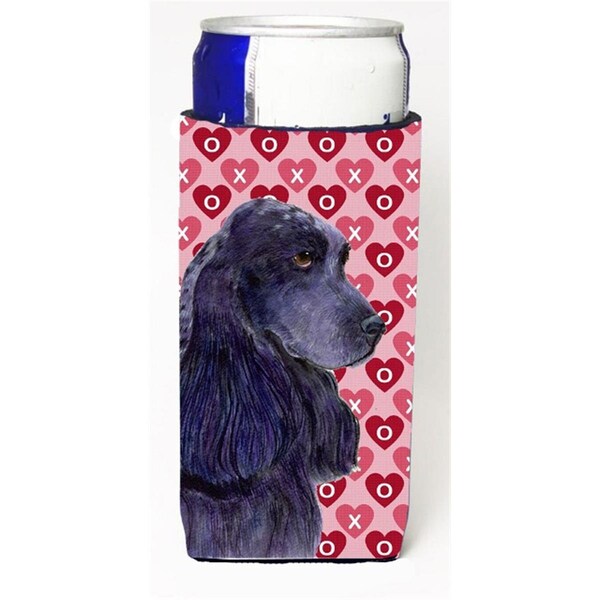 Carolines Treasures Black Cocker Spaniel Hearts Love Valentines Day Michelob Ultra bottle sleeves For Slim Cans - 12oz. - SS4471MUK