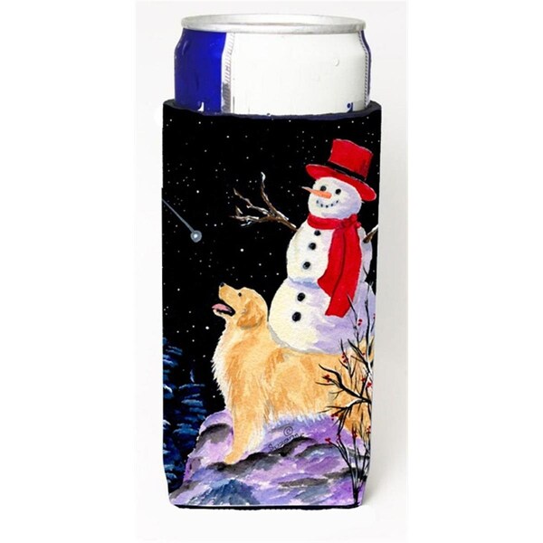 Carolines Treasures Golden Retriever With Snowman In Red Hat Michelob Ultra bottle sleeves For Slim Cans - 12 oz. - SS8579MUK