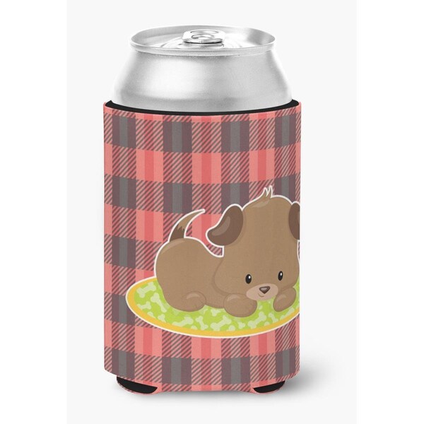 Carolines Treasures Puppy on Black Red Gingham Can or Bottle Hugger - BB7072CC
