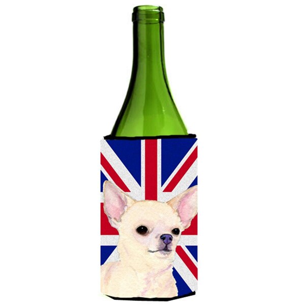 Carolines Treasures Chihuahua With English Union Jack British Flag Wine bottle sleeve Hugger - 24 Oz. - SS4914LITERK