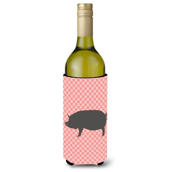 Carolines Treasures Berkshire Pig Pink Check Wine Bottle Beverge Insulator Hugger - BB7933LITERK
