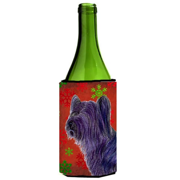 Carolines Treasures Skye Terrier Red Green Snowflake Holiday Christmas Wine bottle sleeve Hugger - 24 oz. - SS4670LITERK