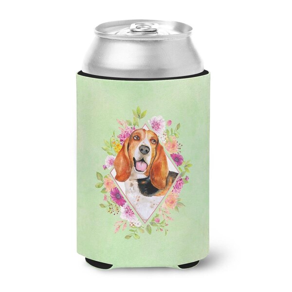 Carolines Treasures Basset Hound Green Flowers Can or Bottle Hugger - CK4276CC