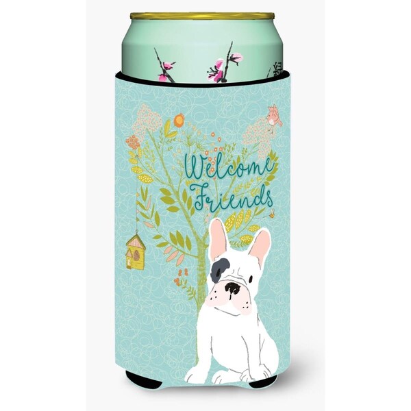 Carolines Treasures Welcome Friends Piebald French Bulldog Tall Boy Beverage Insulator Hugger - BB7634TBC