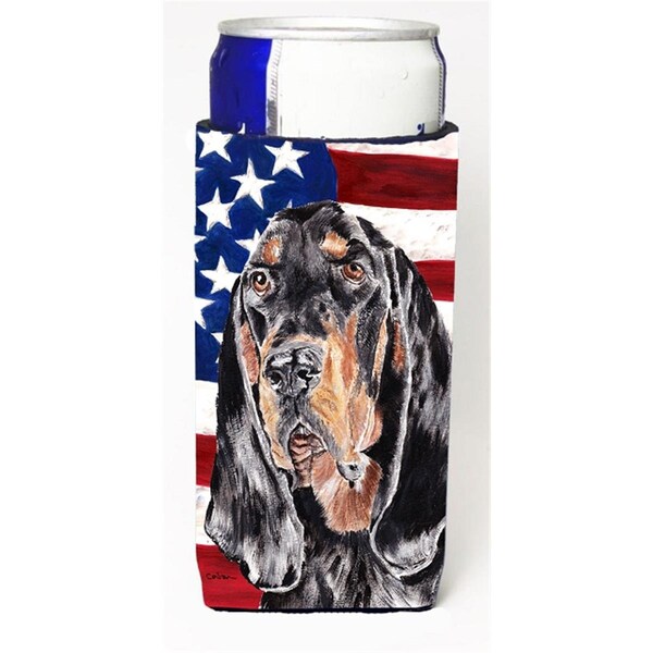 Carolines Treasures Coonhound Black And Tan Usa American Flag Michelob Ultra bottle sleeves For Slim Cans - 12 oz. - SC9511MUK