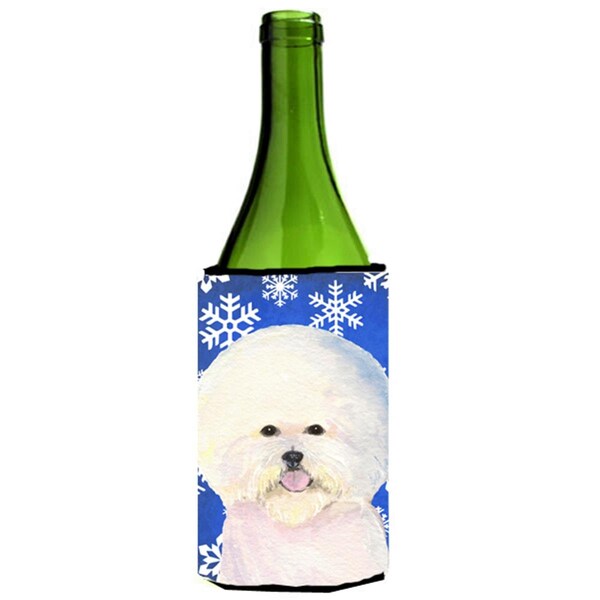 Carolines Treasures Bichon Frise Winter Snowflakes Holiday Wine bottle sleeve Hugger - 24 oz. - SS4664LITERK