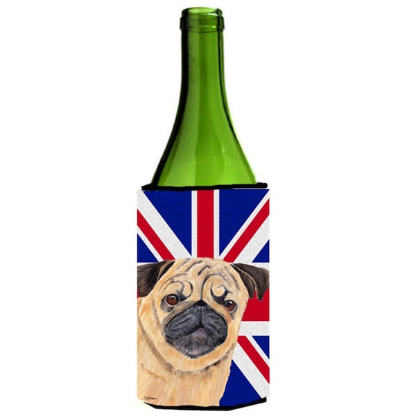 Carolines Treasures Pug With English Union Jack British Flag Wine bottle sleeve Hugger - 24 Oz. - SC9828LITERK
