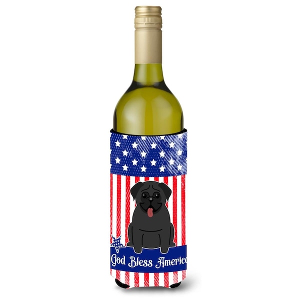 Carolines Treasures Patriotic USA Pug Black Wine Bottle Beverge Insulator Hugger - BB3001LITERK