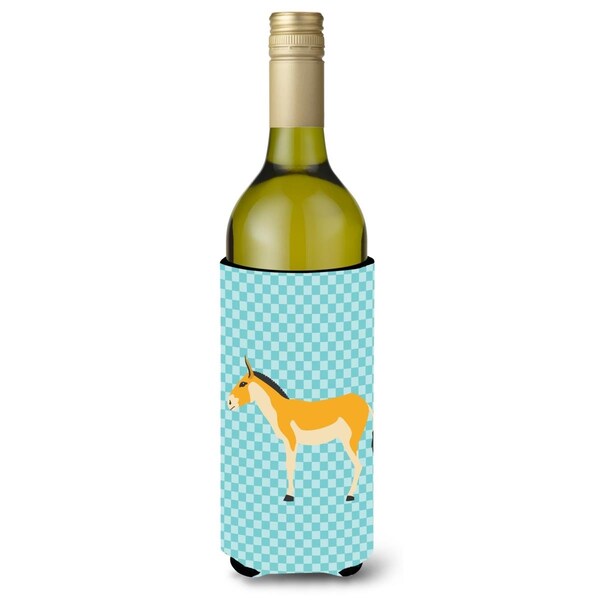 Carolines Treasures Turkmenian Kulan Donkey Blue Check Wine Bottle Beverge Insulator Hugger - BB8028LITERK