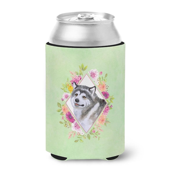 Carolines Treasures Alaskan Malamute Green Flowers Can or Bottle Hugger - CK4272CC