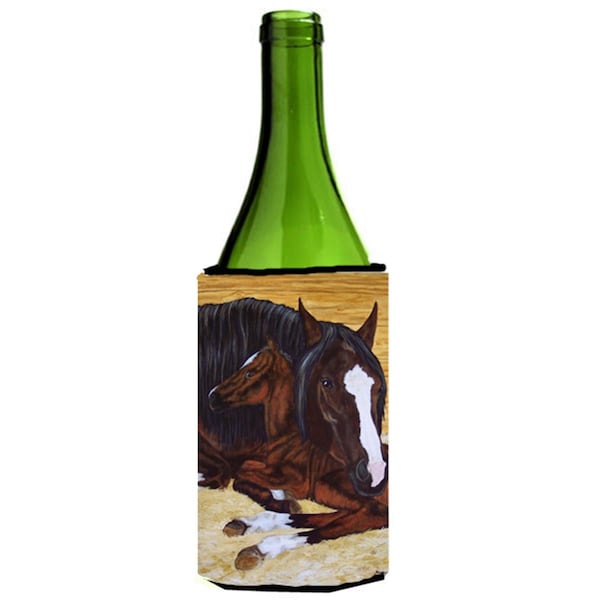Carolines Treasures Bay Mare Foal Horse Wine Bottle Can cooler Hugger - AMB1236LITERK