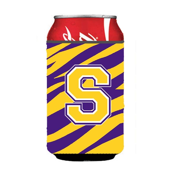 Carolines Treasures Monogram - Tiger Stripe - Purple Gold Can Or Bottle  Initial S - CJ1022-SCC