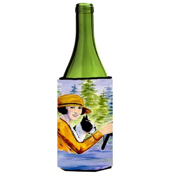 Carolines Treasures Woman Driving With Her Boston Terrier Wine bottle sleeve Hugger - 24 oz. - SS8534LITERK