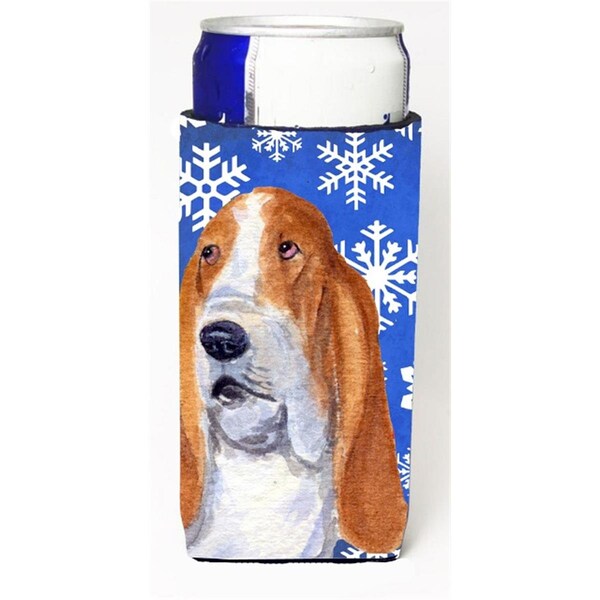 Carolines Treasures Basset Hound Winter Snowflakes Holiday Michelob Ultra bottle sleeves For Slim Cans - 12 oz. - SS4666MUK