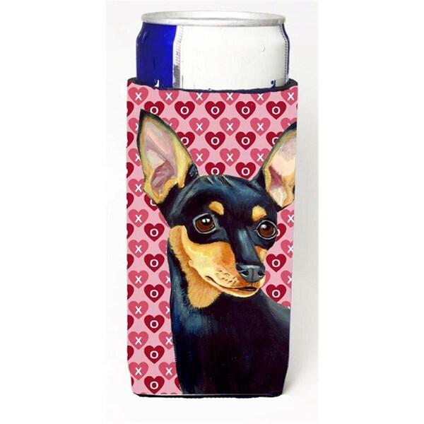 Carolines Treasures Min Pin Hearts Love And Valentines Day Portrait Michelob Ultra bottle sleeves For Slim Cans - 12oz. - LH9155MUK