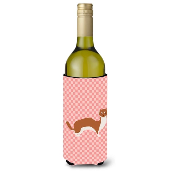 Carolines Treasures Weasel Pink Check Wine Bottle Beverge Insulator Hugger - BB7870LITERK