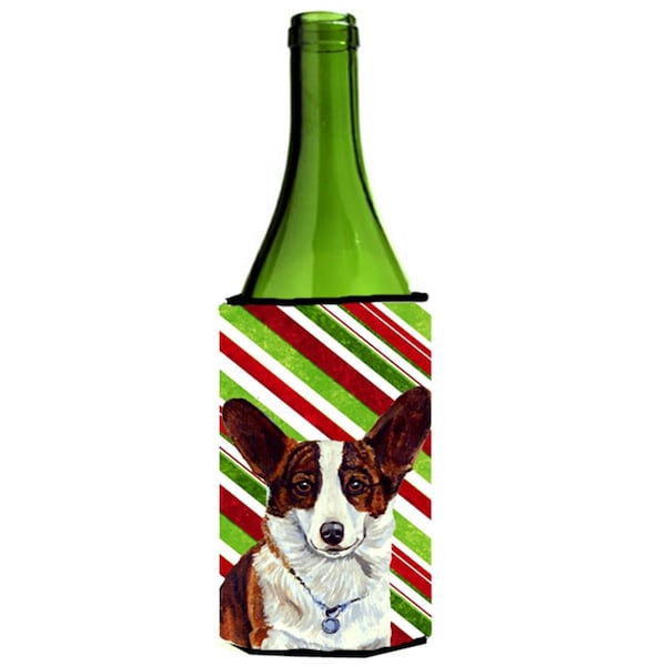 Carolines Treasures Corgi Candy Cane Holiday Christmas Wine bottle sleeve Hugger - 24 oz. - LH9243LITERK