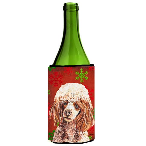 Carolines Treasures Red Miniature Poodle Red Snowflakes Holiday Wine bottle sleeve Hugger  24 Oz. - SC9747LITERK