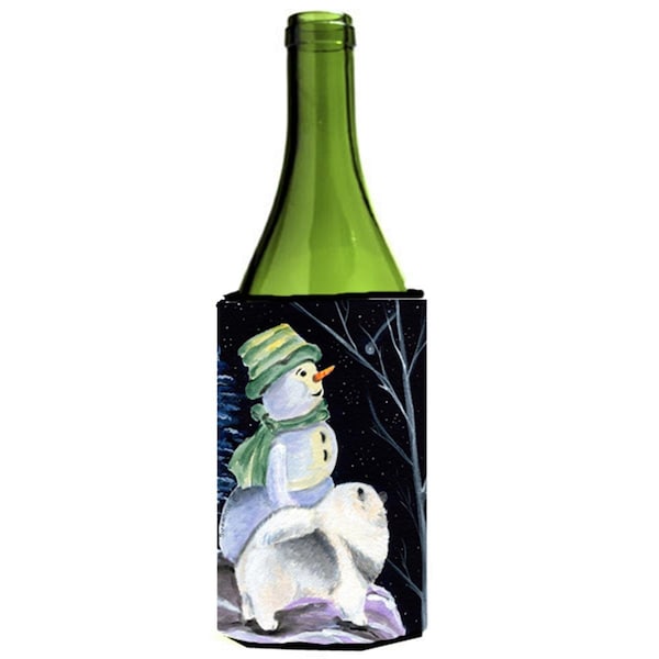 Carolines Treasures Snowman With Keeshond Wine bottle sleeve Hugger - 24 oz. - SS8557LITERK