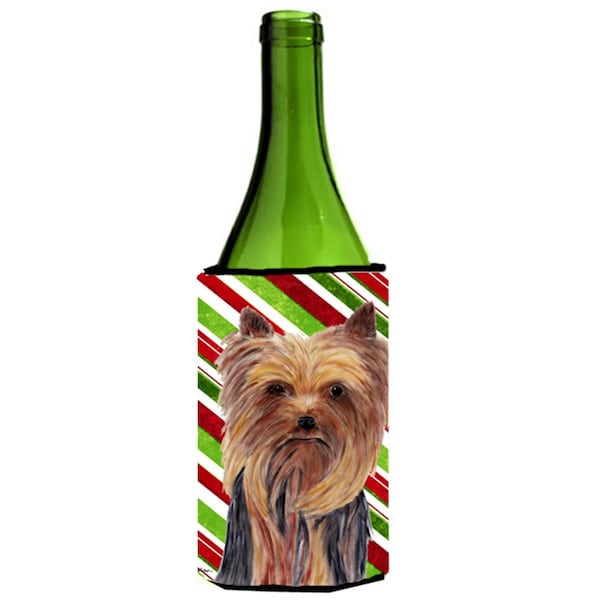 Carolines Treasures Yorkie Candy Cane Holiday Christmas Wine bottle sleeve Hugger - 24 oz. - SC9325LITERK