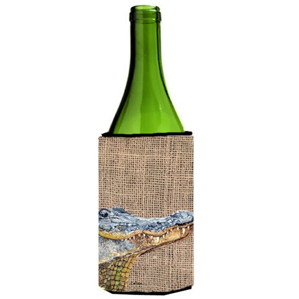 Carolines Treasures Alligator On Faux Burlap Wine bottle sleeve Hugger - 24 oz. - 8733LITERK