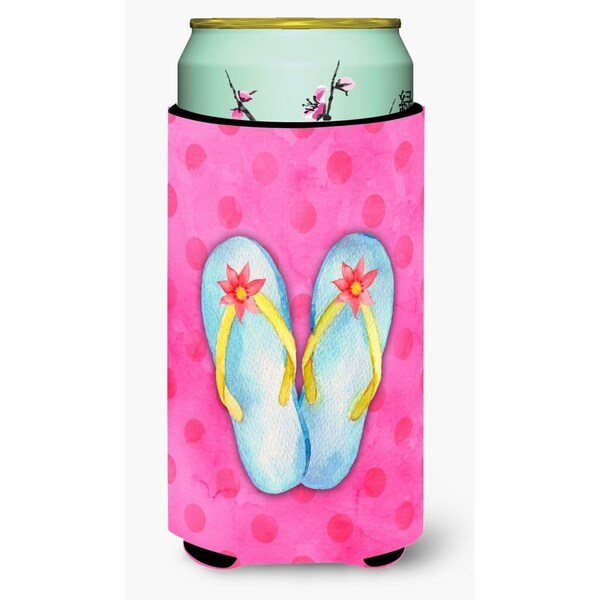 Carolines Treasures Flip Flops Pink Polkadot Tall Boy Beverage Insulator Hugger - BB8184TBC