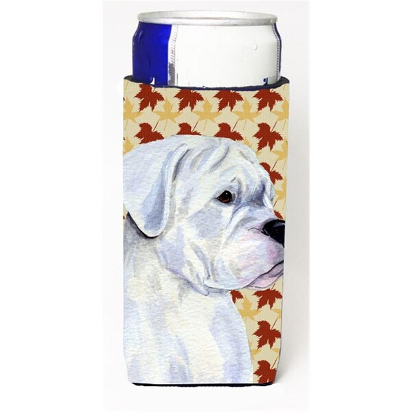 Carolines Treasures Boxer White Fall Leaves Portrait Michelob Ultra bottle sleeves For Slim Cans - 12 oz. - SS4347MUK