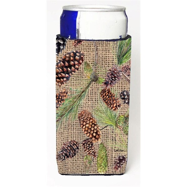Carolines Treasures Pine Cones On Faux Burlap Michelob Ultra bottle sleeves For Slim Cans - 12 oz. - 8735MUK